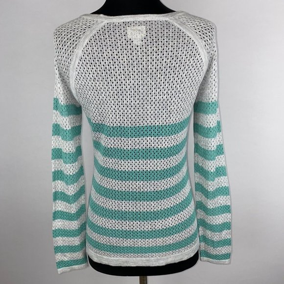 Converse S Striped Open Loose Knit Pullover Acrylic Lightweight Sweater Casual - Picture 11 of 12